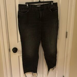Good American Wide Leg Black Jeans with Raw Hem